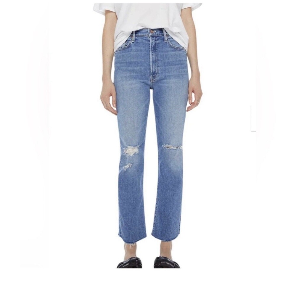 NWT MOTHER HIGH WAISTED RIDER ANKLE FRAY JEANS Denim Women SIZE 28 Cotton Modal
